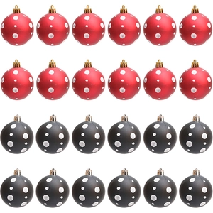 Set de 24 bolas de Navidad mate rojas y negras con lunares blancos para decorar el árbol