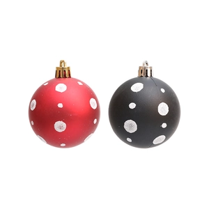 Bolas de Navidad mate rojas y negras de 6cm con lunares blancos para decorar el árbol