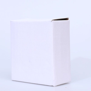 Vertical white cardboard packaging box for Easter bunny ornaments with a minimalist design