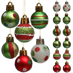 24-piece set of 3cm colorful Christmas balls with glitter and stripe patterns