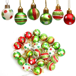 Christmas ball ornament set with red green white painted glitter designs for tree decor
