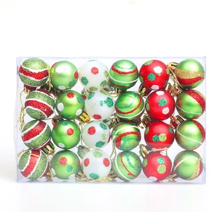 Set of 24 assorted Christmas ball ornaments in festive red, green and white colors