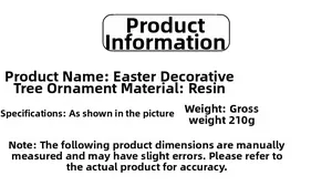Detail specifications of Easter resin tree ornament showing material and 210g weight