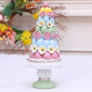Pastel resin cone decorative tree with colorful macarons and floral details for home decor