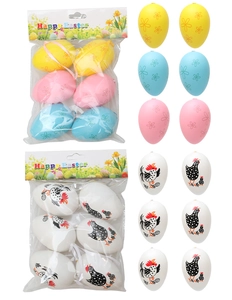 Paaseieren decoratieset van 6 stuks met bloemen en haan prints inclusief ophangkoordjes