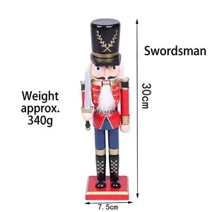 Detailed 30cm wooden Nutcracker soldier with sword showing exact dimensions and weight