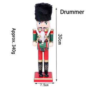 Detail of 30cm wooden drummer nutcracker soldier with dimensions and weight 340g