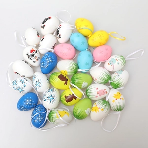 Pasen Geschilderde Plastic Eieren Hangende Decoratie Paashaas Kuiken Bloemenpatronen Voor Feest Vakantie Huisdecoratie Cadeau
