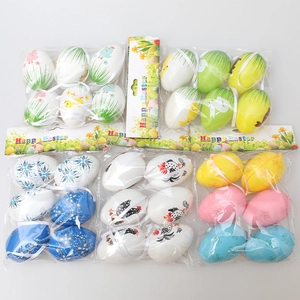 Set van 6 decoratieve plastic paaseieren met kleurrijke patronen en ophangkoorden