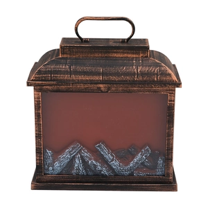 Vintage bronze fireplace lantern decoration with realistic charcoal flame effect