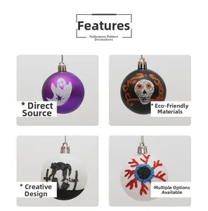 Close-up of Halloween decorative balls with ghost, skull, and eyeball patterns