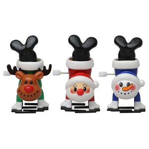 Wind-up Christmas toys set featuring handstand Santa, reindeer, and snowman figures
