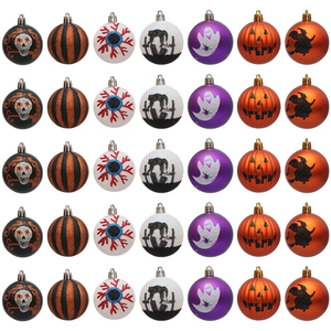 Pack of 35 Halloween decorative hanging balls with pumpkin, ghost, and skull patterns
