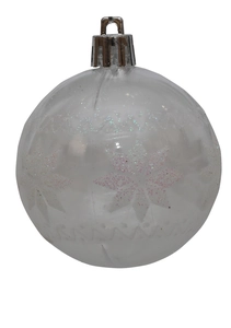 Detalle de bola de Navidad transparente de 6cm con copos de nieve brillantes
