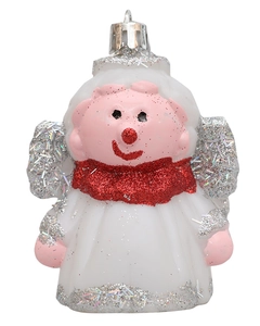 Adorno de árbol de Navidad con figura de ángel, bufanda roja con purpurina y alas plateadas