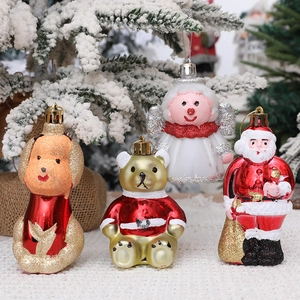 Adornos Árbol de Navidad Colgantes Plástico Purpurina Papá Noel Ángel Oso Perro Decoración Hogar Festiva