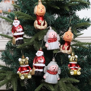 Set de adornos navideños con Papá Noel, oso, ángel y perro con acabado brillante