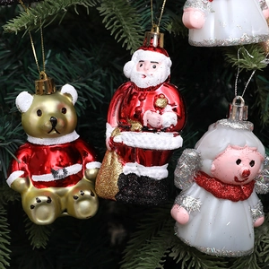 Set de adornos navideños con ositos, Papá Noel y colgantes de ángeles con purpurina