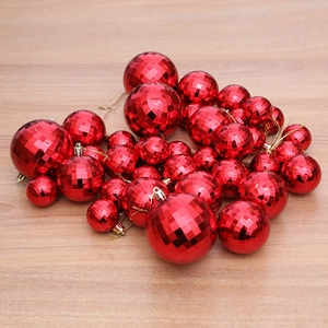 Sparkling red mirror disco ball Christmas ornaments in mixed sizes for tree decoration