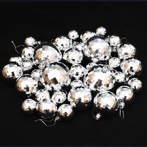 Silver mirror disco ball ornaments in various sizes for Christmas tree and party decor