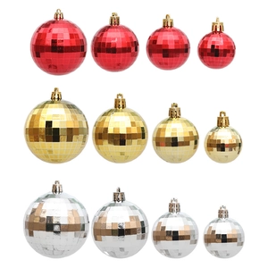 Disco ball Christmas ornaments in red gold and silver mirror mosaic finish 12-piece set