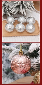 Detail van kerstboomversieringen met reliëf sneeuwvlokpatronen in zilver en roségoud