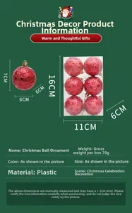 6cm red Christmas ball ornaments with star embossing in a clear 6-pack display box