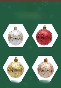 Detailed view of 6cm star-embossed Christmas balls in silver, red, gold, and champagne colors