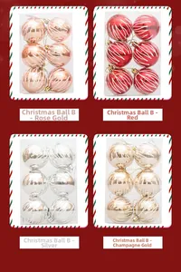 Set mit 6 Weihnachtskugeln in Roségold, Rot, Silber und Gold mit weißer Texturverzierung