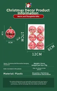 Detailansicht der 6 cm großen roten Weihnachtskugeln mit Maßen und Verpackung
