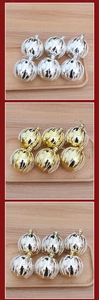 6er-Set Weihnachtskugeln mit weißen Streifen in Gold, Silber und Champagnerfarben