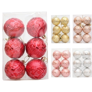 Boules de Noël Décoratives en Plastique Électroplaqué Relief Gaufré Ornements à Suspendre pour Fête et Décoration Maison