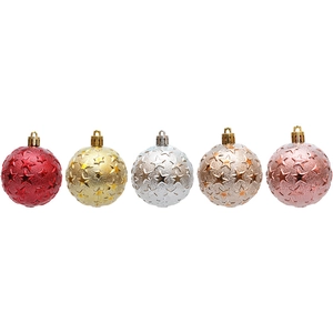 5-piece colorful 6cm Christmas ball set with 3D star patterns for tree decoration
