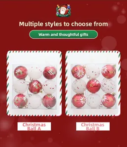 Detail of red and white 6cm Christmas balls with snowflake and star patterns in 9-piece sets
