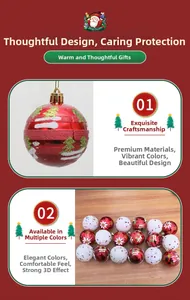 Close-up of assorted 6cm Christmas ornaments with glitter patterns and gold caps