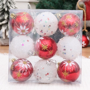 9-piece set of red and white Christmas tree ornaments with star and snowflake patterns