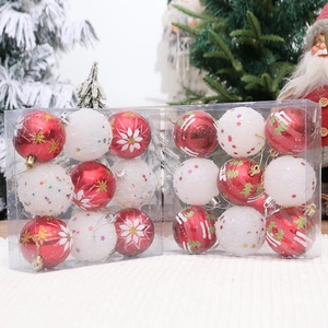 Set of 18 red and white Christmas ball ornaments with snowflake and star patterns