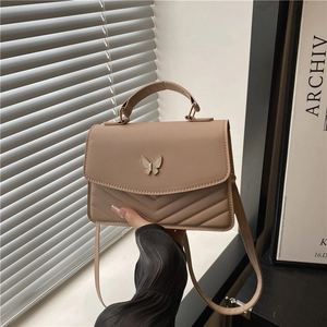Women Crossbody Bag PU Leather Butterfly Buckle Quilted Chevron Pattern Small Square Handbag Fashion Simple Daily
