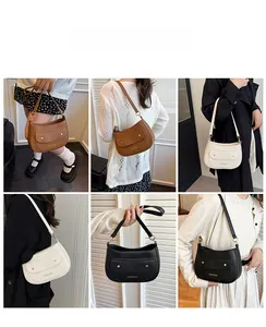 Three classic colors of retro semi-circle saddle bags shown in stylish lifestyle settings
