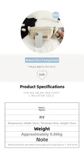 Detailed product size guide for cream nylon crossbody bag featuring 35x8x15cm dimensions