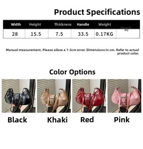 Detailed size chart for the PU leather crescent bag with dimensions and material specs