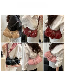 Collage of chic pleated underarm bags with buckle detail in four versatile colors
