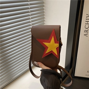 Petit Sac Bandoulière Femme en Cuir PU Mode Sac pour Téléphone Portable Patch Étoile Sac à Épaule Décontracté Polyvalent