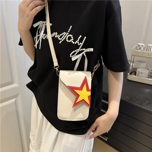 Petit sac à bandoulière blanc en cuir PU pour téléphone avec motif étoile rouge et jaune