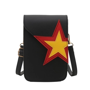 Sac à bandoulière minimaliste en PU noir pour téléphone avec écusson étoile double