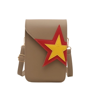 Sac bandoulière en cuir PU kaki tendance avec design de patchwork d'étoiles colorées