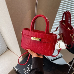 Women Handbag Crocodile Pattern PU Leather Golden Lock Top Handle Vintage Chic Crossbody Bag Office Daily Commute