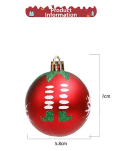 Spécifications de taille pour une boule de Noël rouge de 6 cm avec motif elfe vert