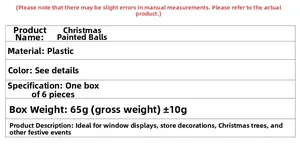 Spécifications des boules de Noël de 6cm en plastique peint pour décoration festive