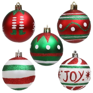 Boules de Noël Peintes Décoration à Suspendre en Plastique Incassable Rouge Vert Blanc Paillettes Ornement Festif